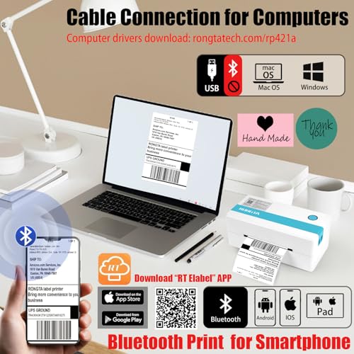 Rongta Thermal Shipping Label Printer, Bluetooth Wireless 4x6 Sticker Label Maker for Package, Compatible with Windows, Mac, Android & iPhone, Used for Business of Amazon, Ebay, Etsy, Shopify USPS - Image 3
