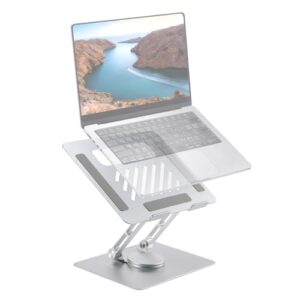 Rotating Laptop Stand for Desk Aluminum Alloy, Adjustable Ergonomic Laptop Riser with Foldable 360° Swivel Base, Compatible with MacBook Air Pro Lenovo Razer up to 16″ Notebooks Computers