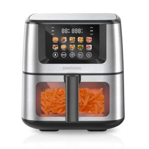 SEEDEEM Max XL Air Fryer 8QT, 10-in-1 Digital Air Fryer Oven with Color Touchscreen & Viewing Window, Toaster Oven Combo for Broil, Roast, Dehydrate, Bake – Silver