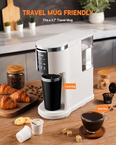 SHARDOR 3 in 1 Single Serve Coffee Machine, K Cup Coffee Maker Compatible with Ground Coffee & Teas, 6 to 14oz Brew Sizes, 40oz Removable Water Tank, Descale Settings, White - Image 7
