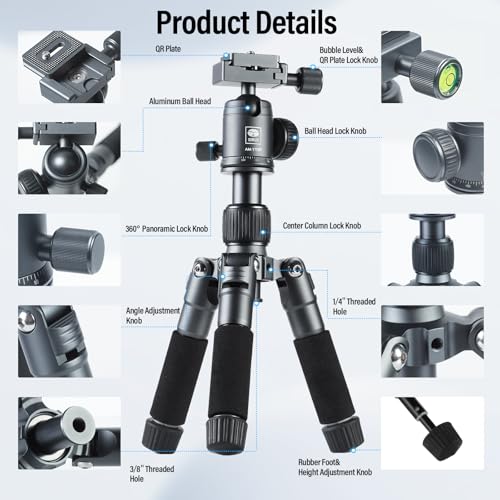 SIRUI Compact Mini Desktop Tripod, 20" Aluminum Portable Small Tabletop Tripod Stand with 360° Ball Head for DSLR, Camera, Phone, Loaded up to 17.64lbs, Phone Holder Included, AM-TT50 - Image 3