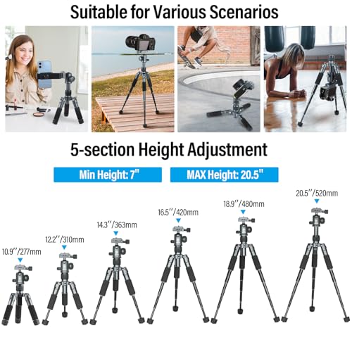 SIRUI Compact Mini Desktop Tripod, 20" Aluminum Portable Small Tabletop Tripod Stand with 360° Ball Head for DSLR, Camera, Phone, Loaded up to 17.64lbs, Phone Holder Included, AM-TT50 - Image 6