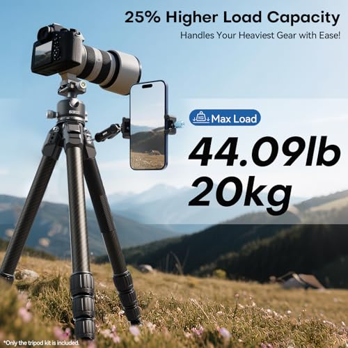 SIRUI Professional Carbon Fiber Tripod with Oversized 43mm Low-Profile Ball Head, Max 50.4" Height, 20kg (44lbs) Load - Ultra-Stable for DSLR, Mirrorless & Video(AM-284S+G1) - Image 4