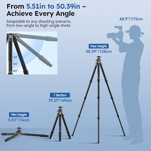 SIRUI Professional Carbon Fiber Tripod with Oversized 43mm Low-Profile Ball Head, Max 50.4" Height, 20kg (44lbs) Load - Ultra-Stable for DSLR, Mirrorless & Video(AM-284S+G1) - Image 5