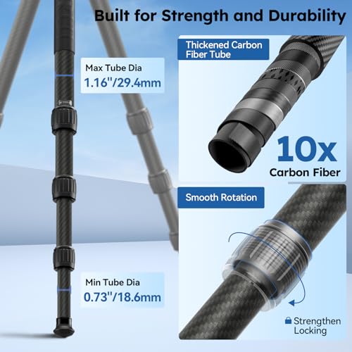 SIRUI Professional Carbon Fiber Tripod with Oversized 43mm Low-Profile Ball Head, Max 50.4" Height, 20kg (44lbs) Load - Ultra-Stable for DSLR, Mirrorless & Video(AM-284S+G1) - Image 7