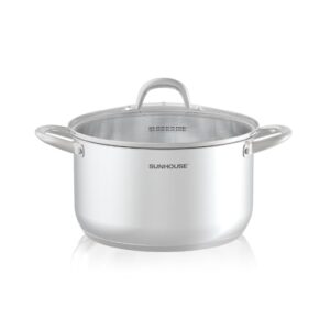 SUNHOUSE 8 Quart Stock Pot with Lid – 3-Ply Bottom Stainless Steel Pasta Cooking Canning Dutch Oven Pot – Induction Compatible for All Stovetops – Dishwasher Safe & Oven Safe