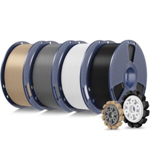 SUNLU PLA+2.0 3D Printer Filament Bundle, 4KG Upgrade PLA+ Filament 1.75mm, Tougher and Stronger, Dimensional Accuracy +/-0.02mm, 1KG per Spool, 4 Packs, 4KG Total, Black+White+Grey+Oak Wood