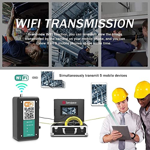 Sanyipace Sewer Camera 165FT/50M with WiFi Wireless Transmission, Drain Camera with Lights, Pipe Sewer Scope Inspection Camera with IP68 Waterproof Camera Probe, 7" Color Screen, Camera Guide Wheel - Image 3