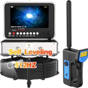 Self-Leveling Sewer Camera with 512Hz Locator, PRANITE 9″ 1080P IPS Drain Camera 165ft with 12 LED Lights, DVR Recorder, IP68 Waterproof for Inspect Sewer, Plumbing, Duct – 16GB Card