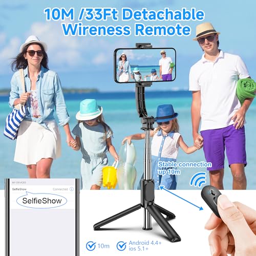 SelfieShow Selfie Stick, Extendable Selfie Stick Tripod with Wireless Remote and Tripod Stand, Portable, Lightweight, Compatible with iPhone 15 14 13 12 Pro Xs Max X 8Plus, Samsung Smartphone and More - Image 4