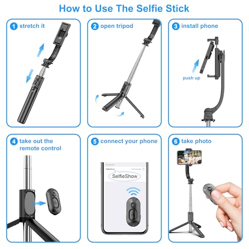 SelfieShow Selfie Stick, Extendable Selfie Stick Tripod with Wireless Remote and Tripod Stand, Portable, Lightweight, Compatible with iPhone 15 14 13 12 Pro Xs Max X 8Plus, Samsung Smartphone and More - Image 7