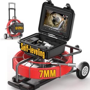 Sewer Camera, Onbeam Drain Camera 250 ft with Self-Leveling, Distance Counter, Drain Snake with Camera Built-in 512Hz Sonde, 9″ 1080P IPS Plumbing Camera with 7mm Cable and Handle (32GB TF Card)