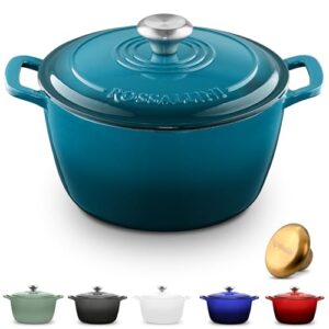 Signature Enameled Cast Iron Dutch Oven, Non-Stick Serving Pot with Tight Fitting Lid for Perfect Roasting, Baking, Sauteing, and Bread Making | 5.5Q (5.2L) – Ocean Blue