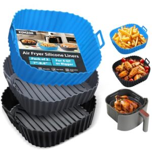 Silicone Air Fryer Liners Reusable 3 PCS, Airfryer Liners, Silicone Air Fryer Basket Liners Square, Food Grade Air Fryer Accessories 4-7 QT, Ktchen Gadgets for Pot Oven Liner Baking Tray Pan