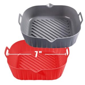 Silicone Liners Square for Air Fryer, 2 Pcs Non-stick Food-grade Reusable Basket Silicone Pot Baking Tray Airfryer Accessories, Top Size 7 inches, Bottom Size 6.3 inches