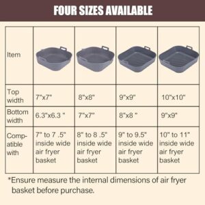 Silicone Liners Square for Air Fryer, 2 Pcs Non-stick Food-grade Reusable Basket Silicone Pot Baking Tray Airfryer Accessories, Top Size 7 inches, Bottom Size 6.3 inches