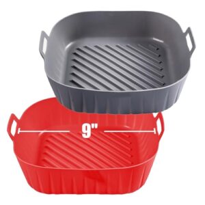 Silicone Liners Square for Air Fryer, 2 Pcs Non-stick Food-grade Reusable Basket Silicone Pot Baking Tray Airfryer Accessories, Top Size 9 inches, Bottom Size 8 inches