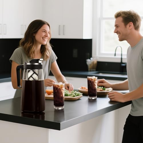 Sivaphe Large Ice Cold Coffee Maker 2 Quart, Dishwasher Safty Traitan Carafe Pitcher Leak Proof, Reusable Filter 64 oz Iced Hot Coffee Tea Method Brewer - Image 3