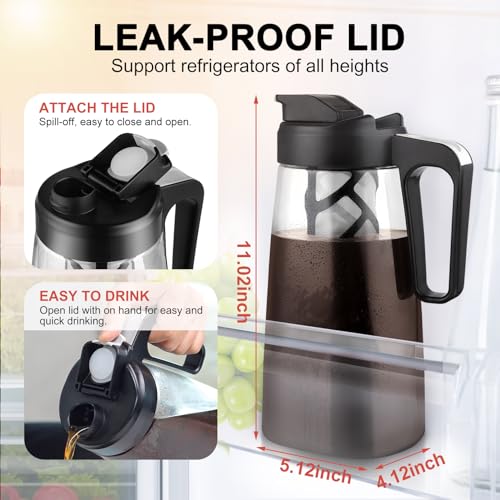Sivaphe Large Ice Cold Coffee Maker 2 Quart, Dishwasher Safty Traitan Carafe Pitcher Leak Proof, Reusable Filter 64 oz Iced Hot Coffee Tea Method Brewer - Image 4