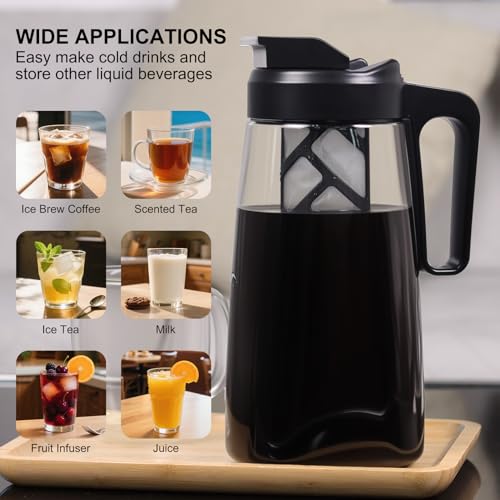 Sivaphe Large Ice Cold Coffee Maker 2 Quart, Dishwasher Safty Traitan Carafe Pitcher Leak Proof, Reusable Filter 64 oz Iced Hot Coffee Tea Method Brewer - Image 6