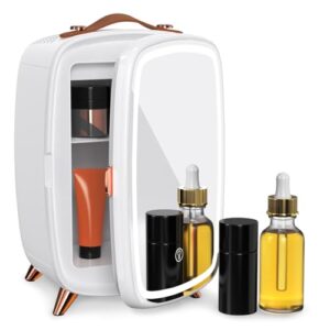 Skincare Fridge, 6L White Makeup Fridge with Dimmable LED Light Mirror, Portable for Bedroom, Car, Office & Dorm