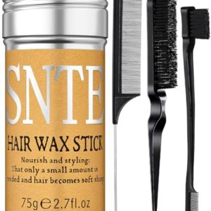 Slick Back Hair Brush Set: Hair Wax, Edge Brush, Rat Tail Comb, Bristle Brush, Hair Bun Accessories, Smoothing Brush for Women & Kids