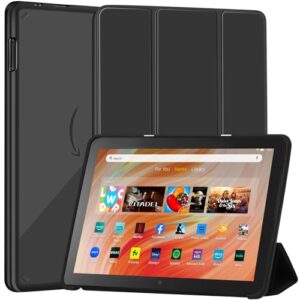 Slim Case for Amazon Fire HD 10 & Fire HD 10 Kid & Fire 10 Kid Pro(13th Gen, 2023 Release 10.1″), PU Leather Trifold Stand Cover PC Clear Back Dual Angle,Shell with Auto Wake/Sleep,Black