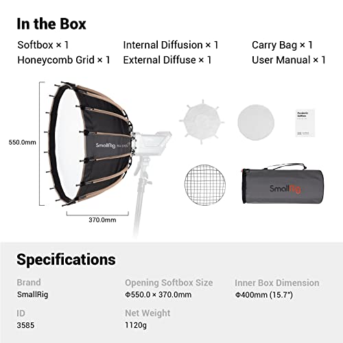 SmallRig Parabolic Softbox Quick Release, Parabolic Softbox, Compatible with SmallRig RC 120D/RC 120B/RC 220D/RC220B and Other Bowens Mount Light (21.6inch/55cm) - Image 7