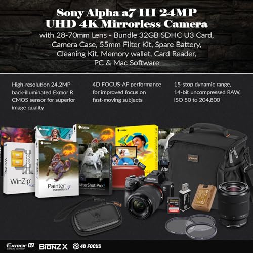 Sony Alpha a7 III Mirrorless Digital Camera with FE 28-70mm Lens - Bundle, Shoulder Bag, 64GB SD Card, Card Reader, SD Card Case, PC & Mac Software Kit, Extra Battery, 55mm Filter Kit - Image 8
