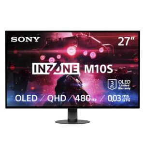 Sony INZONE M10S 27” OLED 1440p Gaming Monitor 480Hz 0.03ms, Low Profile Stand, Tournament Mode, Dual Screen Size (24.5”), G-SYNC Compatible, Anti-Glare, Custom Heatsink, 3-Year OLED Limited Warranty