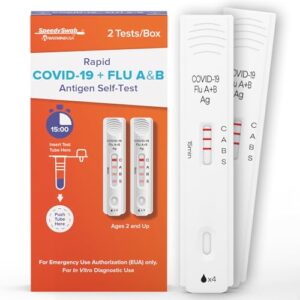 SpeedySwab 3-in-1 Flu A&B + COVID-19, 15-Minute Results, (2-Pack), FDA EUA Authorized, Antigen Rapid Test, At-Home COVID Flu Test Kit, Easy to Use, No Discomfort Nasal Swab, Ages 2+ (1 Pack, 2 Tests)