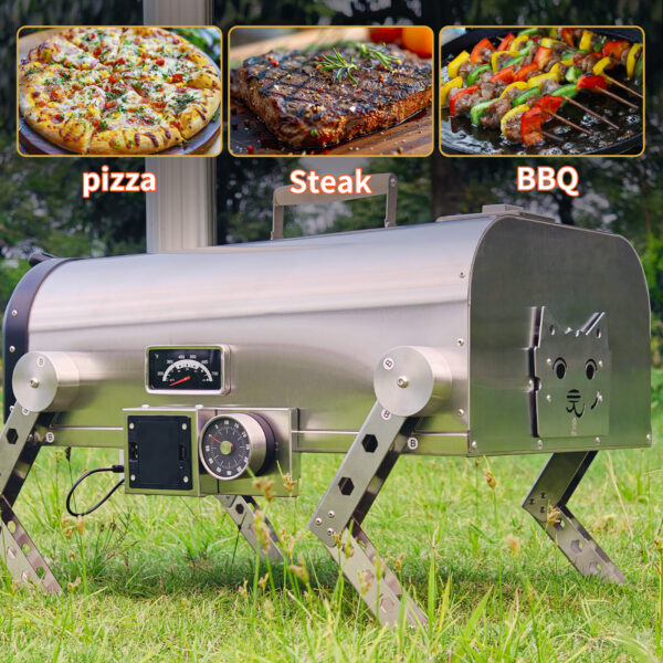Stainless Steel Outdoor Pizza Oven, Wood Fired Pizza Stove with 12 inch Automatic Rotating Pizza Stone, Portable BBQ Grill for Backyard Parties, Camping, and Picnics (Silver) - Image 8