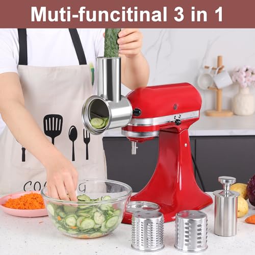 Stainless Steel Slicer Shredder Attachment for KitchenAid Stand Mixer, Large Salad Machine with Vegetable Slicer Cheese Grater Attachments for Kitchen Aid, Dishwasher Safe by Rafbar - Image 3