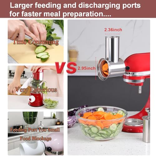 Stainless Steel Slicer Shredder Attachment for KitchenAid Stand Mixer, Large Salad Machine with Vegetable Slicer Cheese Grater Attachments for Kitchen Aid, Dishwasher Safe by Rafbar - Image 4