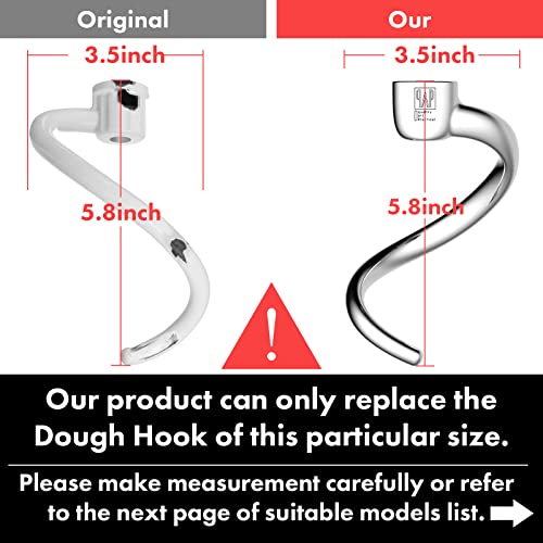 Stainless Steel Spiral Dough Hook Replacement for KitchenAid 4.5QT & 5QT Bowl Tilt-Head Stand Mixers, Rustproof & Easy Clean, Efficient Kneading for Bread, Pizza, Pasta, Cookies - Image 4