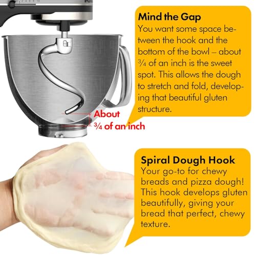 Stainless Steel Spiral Dough Hook Replacement for KitchenAid 4.5QT & 5QT Bowl Tilt-Head Stand Mixers, Rustproof & Easy Clean, Efficient Kneading for Bread, Pizza, Pasta, Cookies - Image 6