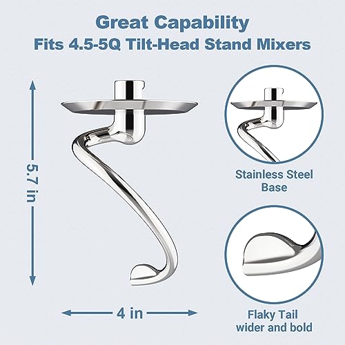 Stainless Steel Spiral Dough Hook for Kitchenaid Stand Mixer, 4.5 Qt - 5 Qt Tilt-Head Stand Mixer Attachments for Kitchenaid Dough Hook - Dishwasher Safe by Cofun - Image 3