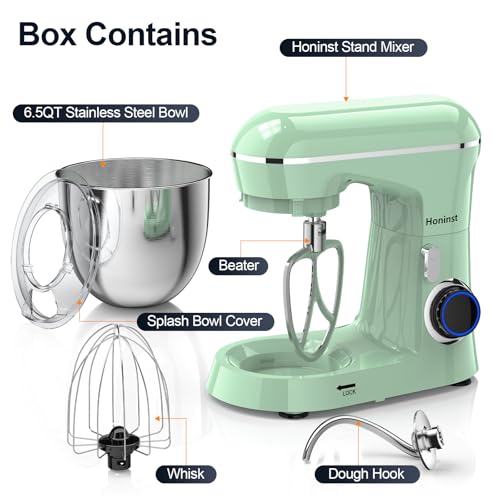 Stand Mixer, 6.5QT 10-Speed Tilt-Head Electric Stand Mixer, 3-In-1 Kitchen Mixer with Bowl, Dough Hook, Whisk and Beater, Food Mixer for Baking, Cake and Most Home Cooks, Light Green - Image 4