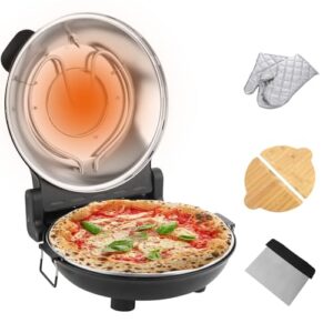 Stone Pizza Oven, 12” Indoor Electric Pizza Maker, 1200W Countertop Pizza Maker Machine with Dual Temp Control, Crispy Crust Pizzas in Minutes, Black