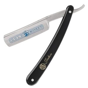 Straight Razor, Straight Edge Razor for Man Stainless Steel Manual Straight Razor, Natural Wood Scale Vintage Razor Barber Razor Men’s Straight Shaving Razors (Gold Monkey-666)