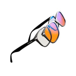 Swanwick CLASSIC DAY & NIGHT MAGNETIC SNAP-ON SET – Premium Blue Light Blocking Glasses, Clear Lens, Block Blue Light from Gaming PC, Smartphone w/FREE $497 Training Course (Black, Regular)