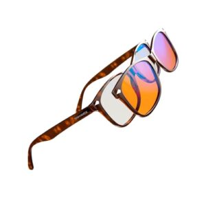 Swanwick CLASSIC DAY & NIGHT MAGNETIC SNAP-ON SET – Premium Blue Light Blocking Glasses, Clear Lens, Block Blue Light from Gaming PC, Smartphone w/FREE $497 Training Course (Tortoise Shell, Regular)