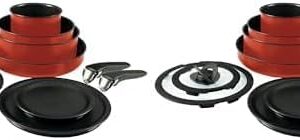 T-fal Ingenio Nonstick Cookware Set 10 Piece, Induction, Oven Broiler Safe 500F, Cookware, Pots and Pans, RV, Camping, Oven, Broil, Dishwasher Safe, Detachable Handle, Red (Pack of 2)