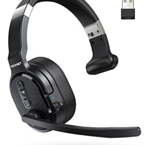 TECKNET Trucker Bluetooth Headset, AI Noise Canceling 70h Wireless Headphones Bluetooth with Microphone & Dongle, ENC Headset with Mute for PC Phone Laptop Office Home, All Day Comfort