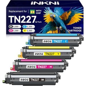 TN227 high yield toner cartridge 4 pack(with chip) Compatible Replacement for brother tn227 tn227bk tn223 tn-227 tn-227bk toner for HL-L3270CDW MFC-L3770CDW MFC-L3710CW HL-L3290CDW MFC-L3750CDW Prints