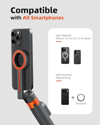 TODI 65" Magnetic Tripod for iPhone with Remote, Selfie Stick for iPhone Magsafe, Cell Phone Tripod Stand for Recording, Travel Tripod Compatible with 16/15/14/13/12 Series - Image 5