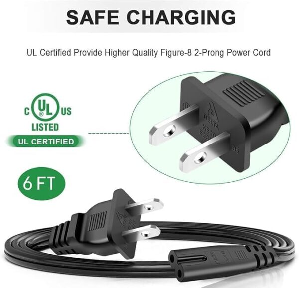 TV Power Cord 2 Prong Compatible with Amazon Fire TV 43" 55" 65" 4 Series Omni Series 4K UHD Smart TVs,Samsung, LG/TCL/Apple LED TVs Replacement Power Cord (6FT) - Image 3
