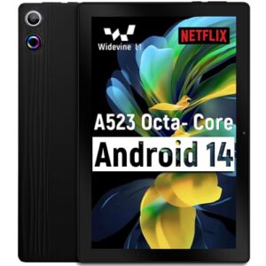 Tablet 10 inch Android 14, Octa-Core, 10GB RAM 64GB ROM 1TB Expandable, Widevine L1, 1280×800 IPS Touchscreen, BT 5.4, Dual Camera with Flash (Black)