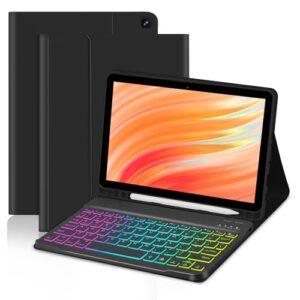Tablet Case with Keyboard for Amazon Kindle Fire HD 10&10 Plus 11/13th Gen 10.1 inch,7 Color Rainbow Backlit Detachable Keyboard Magnetic Cover with Pen Slot HD 10 2021&2023 Black+Black