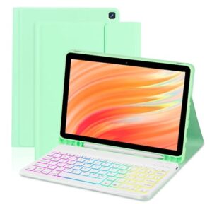 Tablet Case with Keyboard for Amazon Kindle Fire HD 10&10 Plus 11/13th Gen 10.1 inch,7 Color Rainbow Backlit Detachable Keyboard Magnetic Cover with Pen Slot HD 10 2021&2023 Green+White